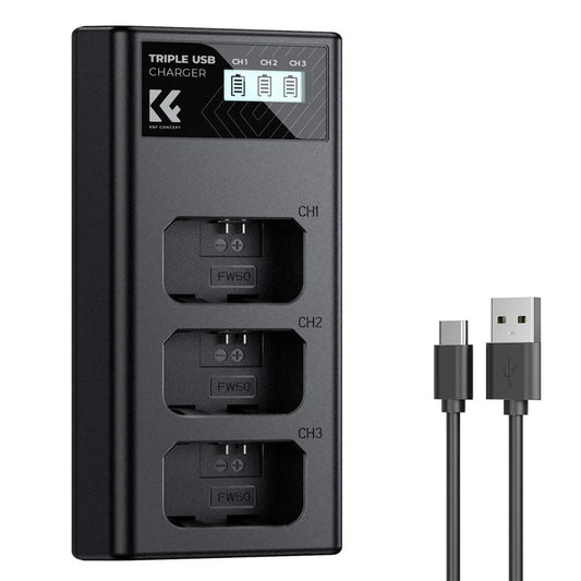 [BRAND NEW] K&F Concept NP-FW50  1100mAh Rechargeable Camera Battery Replacement and Triple / Dual Slot Charger Kit