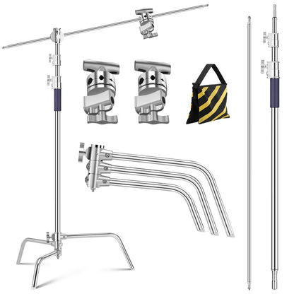 [BRAND NEW] K&F Concept Stainless Aluminum Alloy Heavy Duty C Stand with Boom Pole, Air Cushioned with 3.3m Max Operatiol Height, 20kg Max Load Capacity
