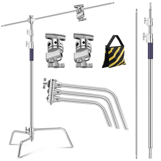 [BRAND NEW] K&F Concept Stainless Aluminum Alloy Heavy Duty C Stand with Boom Pole, Air Cushioned with 3.3m Max Operatiol Height, 20kg Max Load Capacity