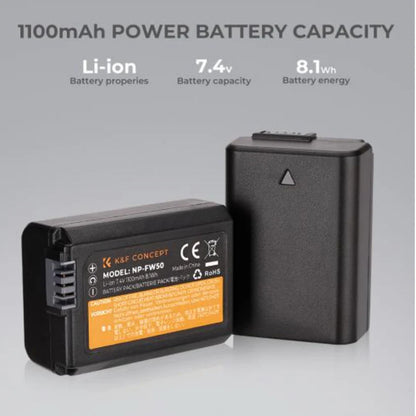[BRAND NEW] K&F Concept NP-FW50 (1-Pack) 1100mAh Rechargeable Camera Battery Replacement and Triple / Dual Slot Charger Kit