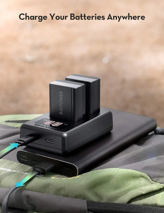 [BRAND NEW] RAVPower (2-Pack) NP-FW50 NPFW50 Battery & Dual Charger Kit for Sony Alpha