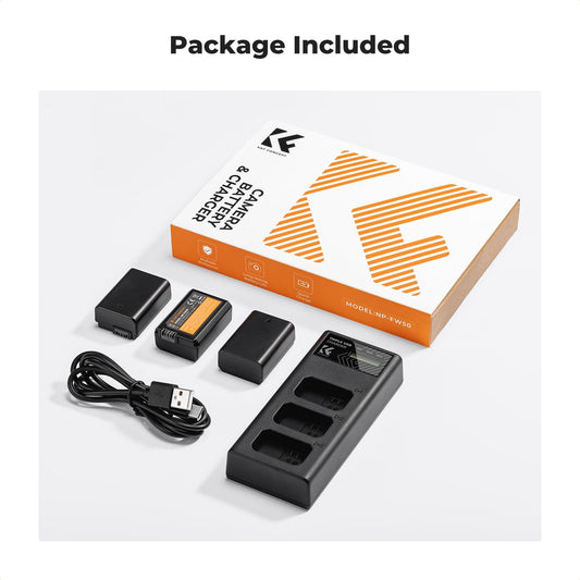 [BRAND NEW] K&F Concept NP-FW50 (3-Pack) 1100mAh Rechargeable Camera Battery Replacement and Triple / Dual Slot Charger Kit
