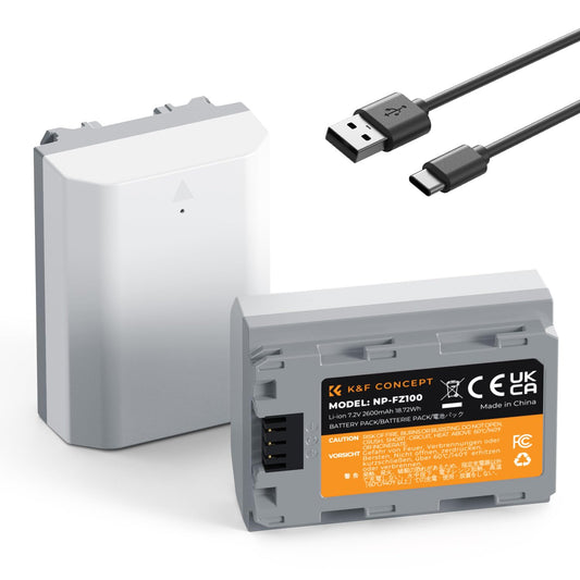 [BRAND NEW] K&F Concept Sony NP-FZ100 NPFZ100 (2-Pack) Fully Decoded 2600mAh Battery with USB Type-C Fast Direct Charging for Sony Alpha