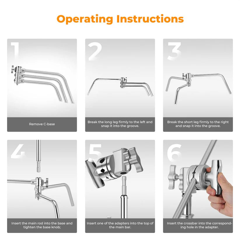 [BRAND NEW] K&F Concept Stainless Aluminum Alloy Heavy Duty C Stand with Boom Pole, Air Cushioned with 3.3m Max Operatiol Height, 20kg Max Load Capacity