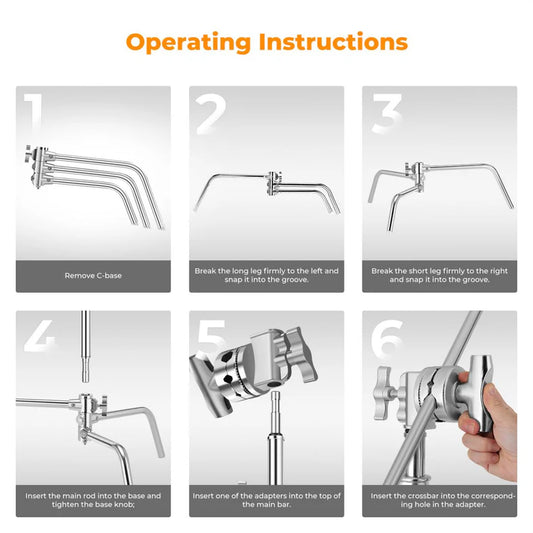 [BRAND NEW] K&F Concept Stainless Aluminum Alloy Heavy Duty C Stand with Boom Pole, Air Cushioned with 3.3m Max Operatiol Height, 20kg Max Load Capacity