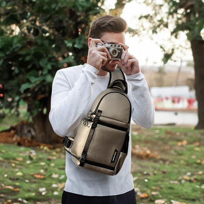 [BRAND NEW] K&F Concept 10L Nylon Black / Golden Leather Camera Sling Bag with Tripod Holder
