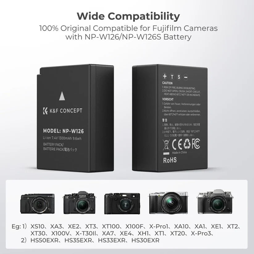 [BRAND NEW] K&F Concept (2-Pack) NP-W126S NPW126 Battery and Dual Charger Kit