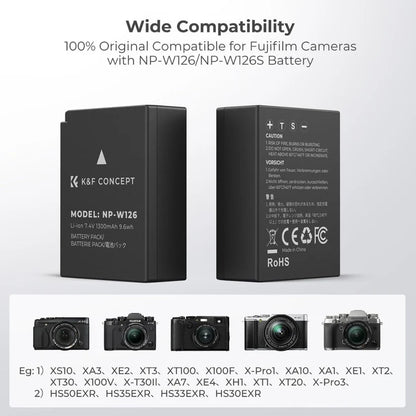 [BRAND NEW] K&F Concept (2-Pack) NP-W126S NPW126 Battery and Dual Charger Kit