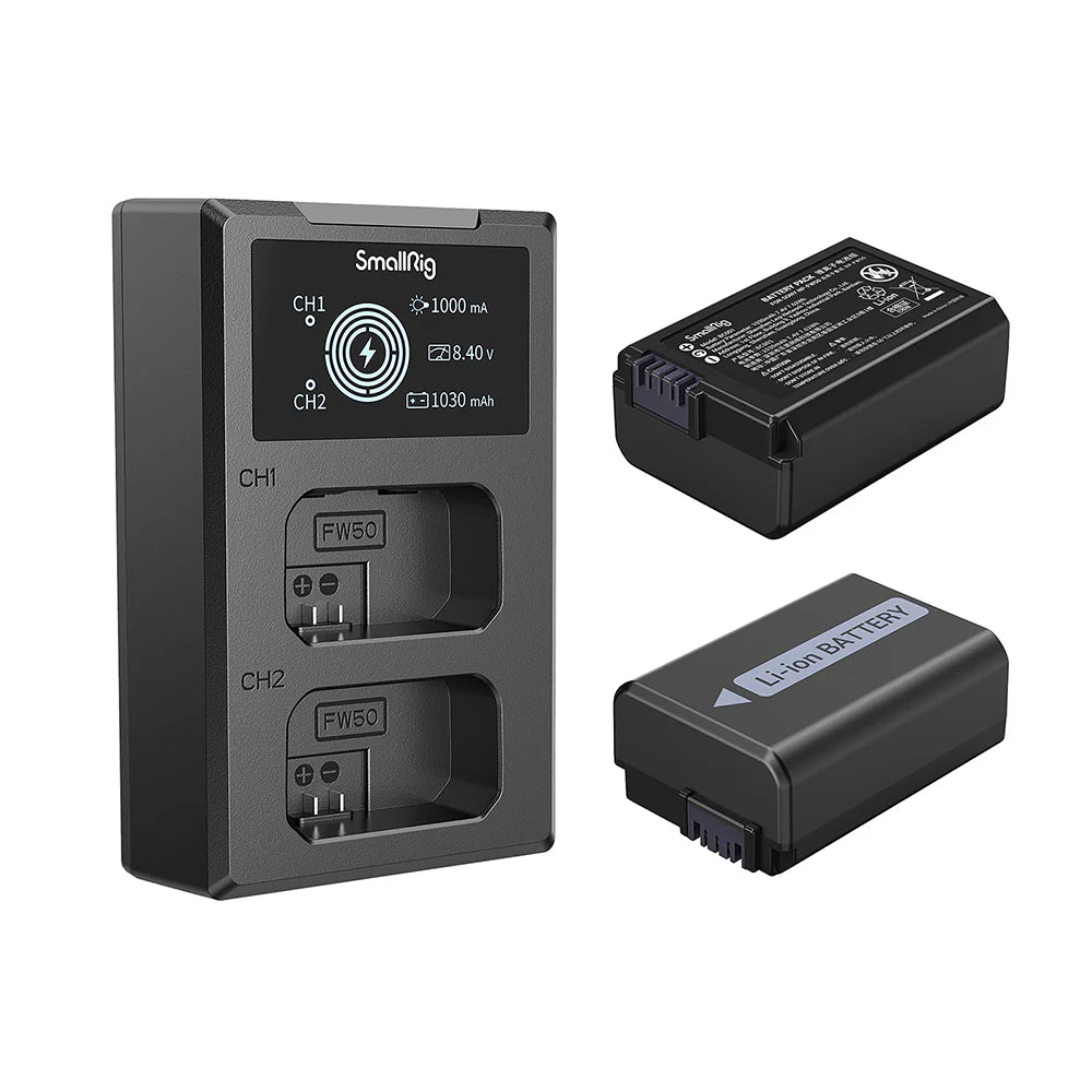 [BRAND NEW] SmallRig NP-FW50 Rechargeable Replacement Battery (2-Pack) 7.4V 1030mAh with 5V USB Type C Dual Battery Charger Kit