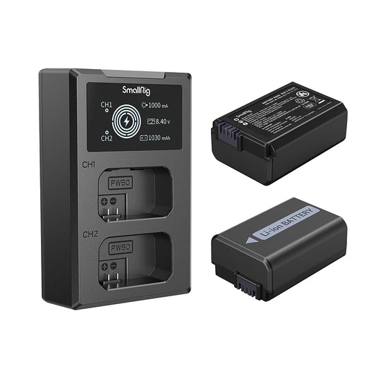 [BRAND NEW] SmallRig NP-FW50 Rechargeable Replacement Battery (2-Pack) 7.4V 1030mAh with 5V USB Type C Dual Battery Charger Kit
