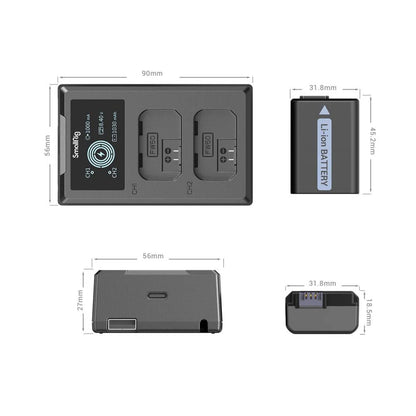 [BRAND NEW] SmallRig NP-FW50 Rechargeable Replacement Battery (2-Pack) 7.4V 1030mAh with 5V USB Type C Dual Battery Charger Kit