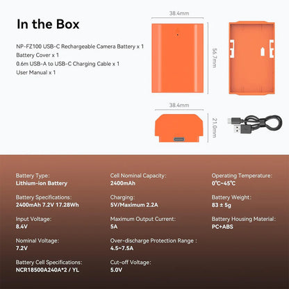 [BRAND NEW] SmallRig NP-FZ100 Rechargeable Lithium-Ion Battery 2400mAh 7.2V with USB-C Direct Charging