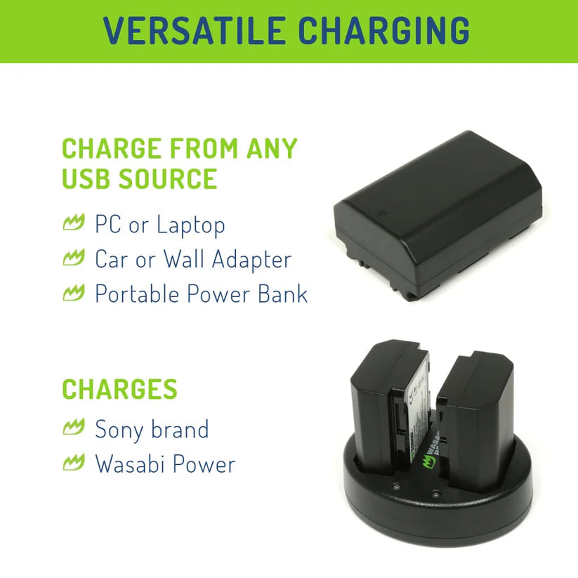 [BRAND NEW] Wasabi Power Battery NP FZ100 (2-Pack) and Dual USB Charger for Sony NP-FZ100