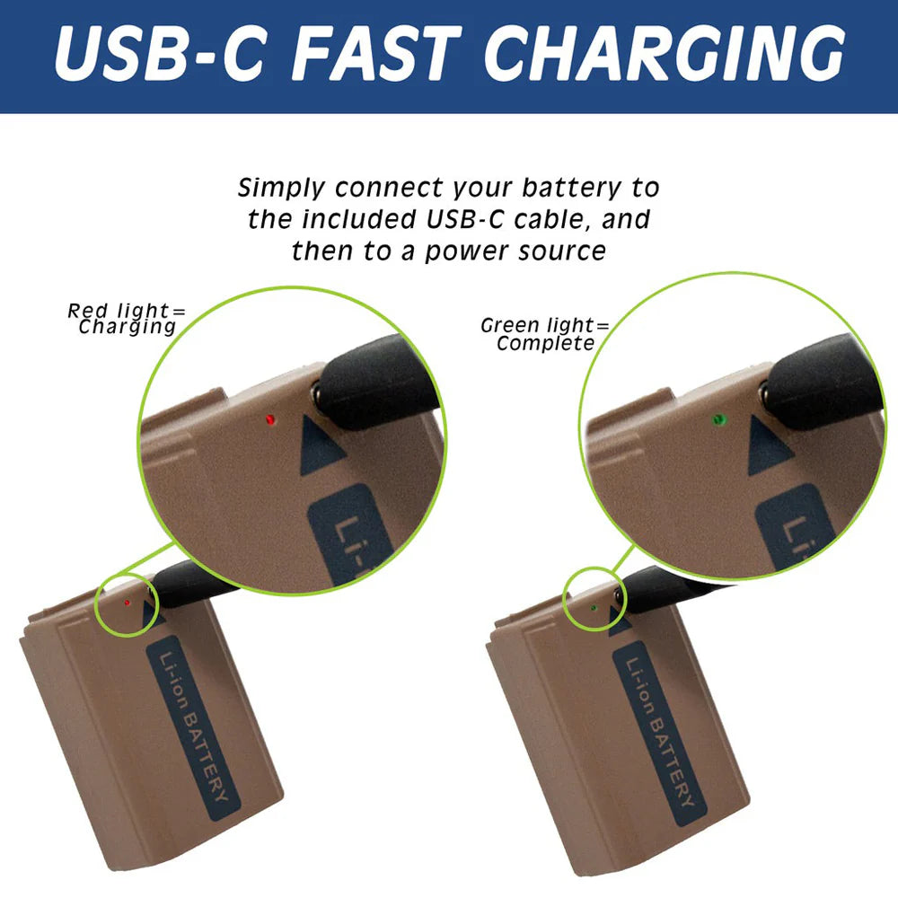 [BRAND NEW] Wasabi Power Sony NP-FW50 NPFW50 Battery with USB Type C Fast Direct Charging