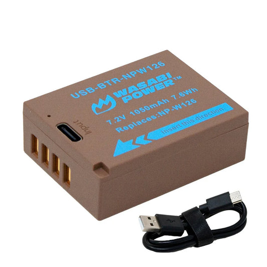 [BRAND NEW] Wasabi Power NP-W126 NPW126 7.2V 1050mAh Lithium-Ion Battery with Direct USB Type-C Charging Port for Fujifilm