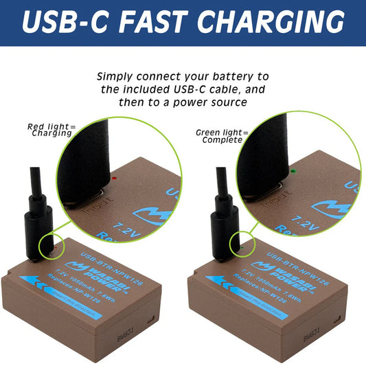 [BRAND NEW] Wasabi Power NP-W126 NPW126 7.2V 1050mAh Lithium-Ion Battery with Direct USB Type-C Charging Port for Fujifilm