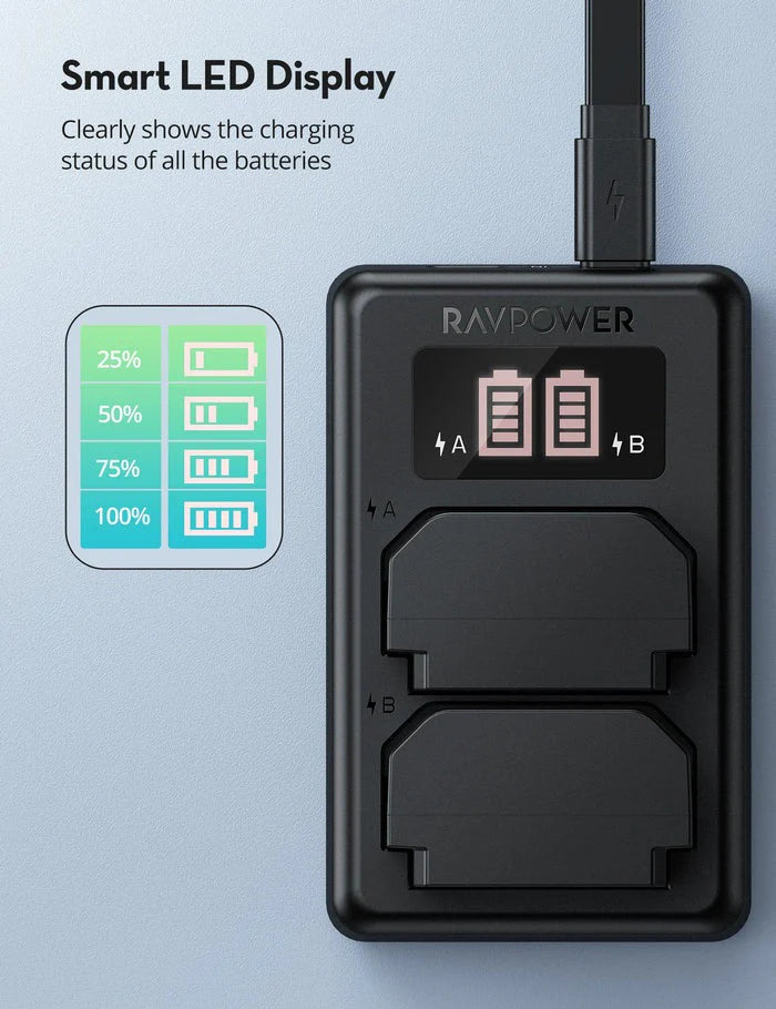 [BRAND NEW] RAVPower (2-Pack) NP-FZ100 NPFZ100 Battery & Dual Charger Kit for Sony Alpha