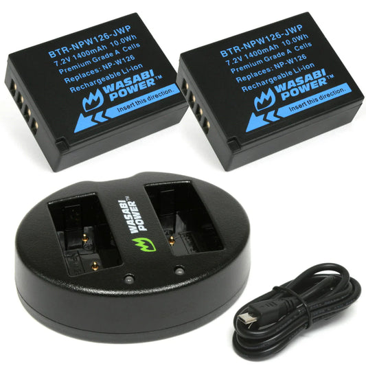 [BRAND NEW] Wasabi Power NP-W126 NPW126 (2 Pack) 7.2V 1400mAh Battery & Dual USB Charger Kit