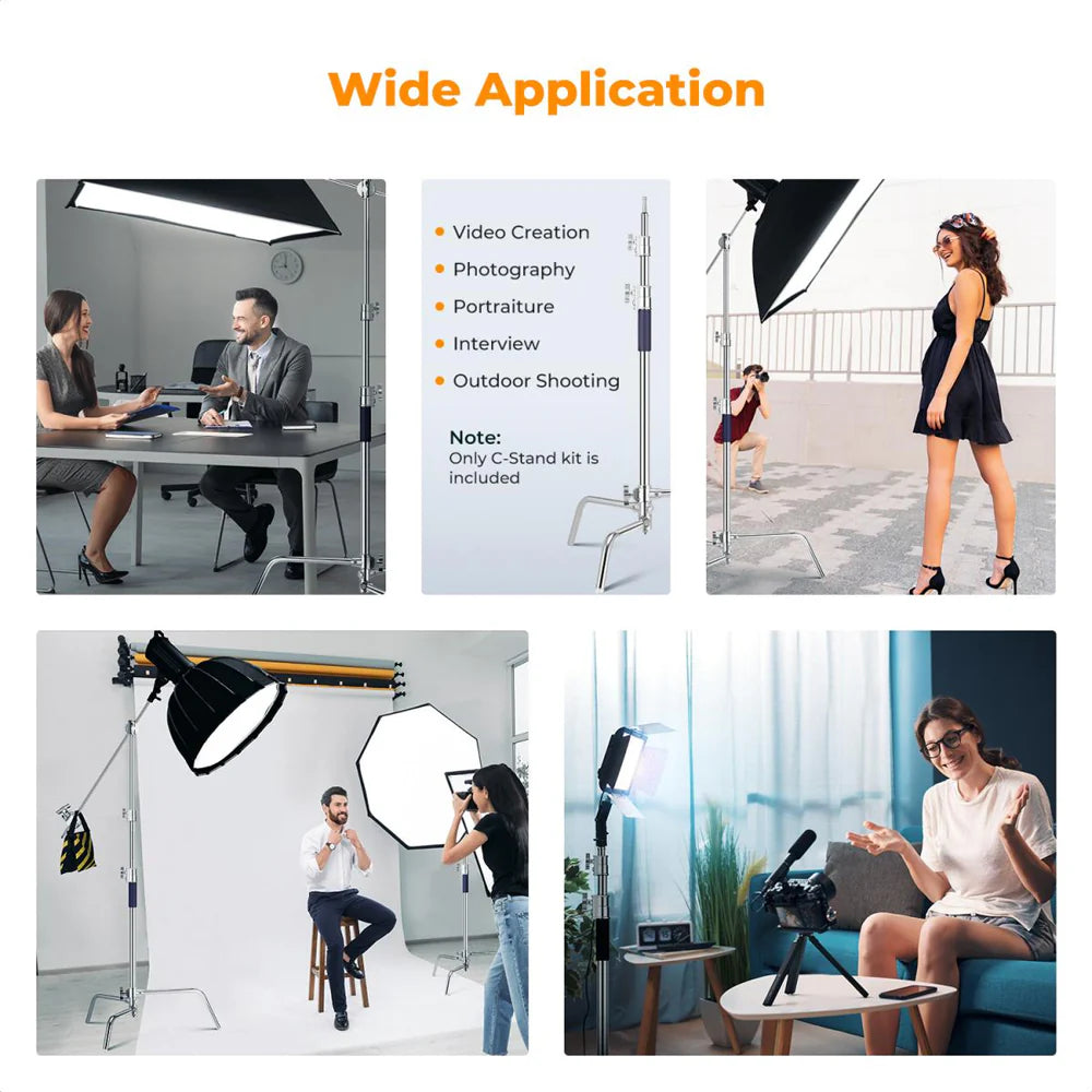 [BRAND NEW] K&F Concept Stainless Aluminum Alloy Heavy Duty C Stand with Boom Pole, Air Cushioned with 3.3m Max Operatiol Height, 20kg Max Load Capacity