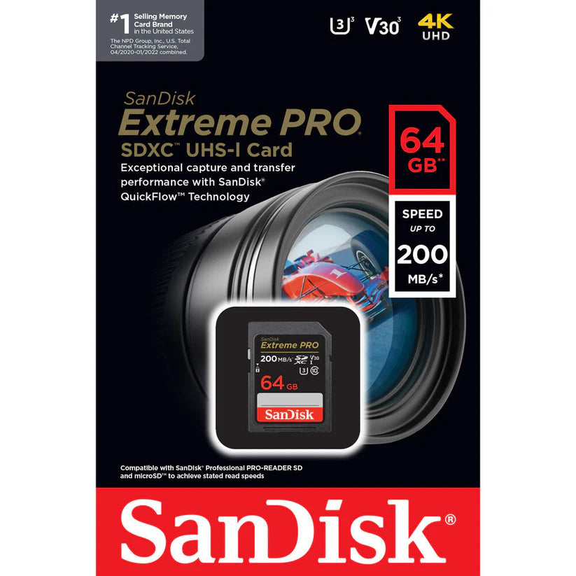 [BRAND NEW] SanDisk Extreme Pro SD Card UHS-I SDXC Class 10 with 200MB/s Read Speed V30 64GB